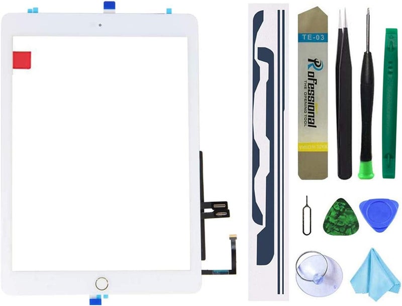 Dedyel استبدال شاشة اللمس لجهاز iPad 6 بحجم 9.7 بوصة 2018، استبدال الديجيتزر لجهاز iPad الجيل السادس A1954 A1893 مع زر الصفحة الرئيسية + لاصق مثبت مسبقًا + مجموعة أدوات احترافية (أبيض) - Image 1